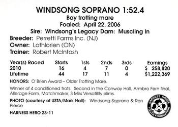 2011 Harness Heroes #23 Windsong Soprano Back